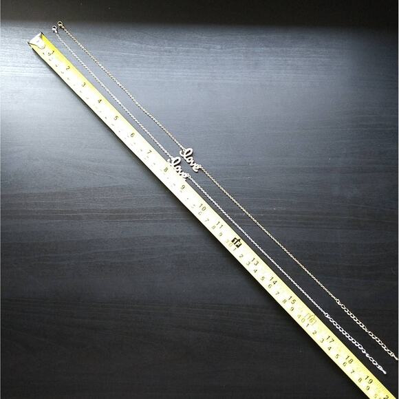 Silver Pave Love Necklace 18k gold plated script 16"-19" mini glass rhinestones - Picture 4 of 7